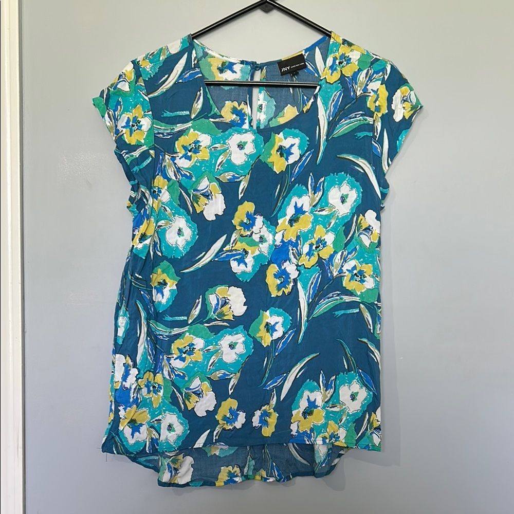 Jones New York Blue Floral Blouse size L